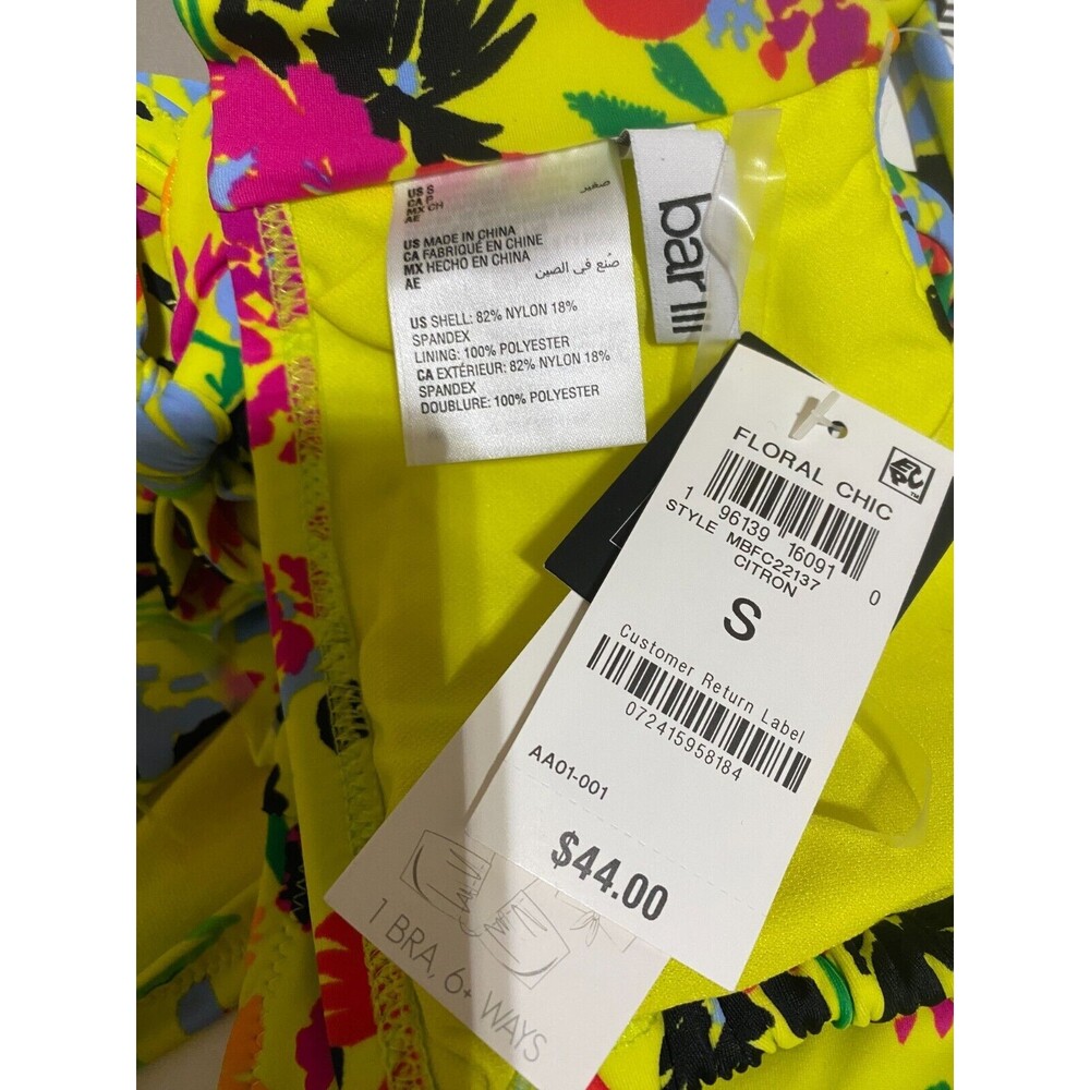 Bar III Womens Yellow Floral Chic Bikini Top & High-Leg High-Rise Bottoms SMALL - Picture 8 of 8